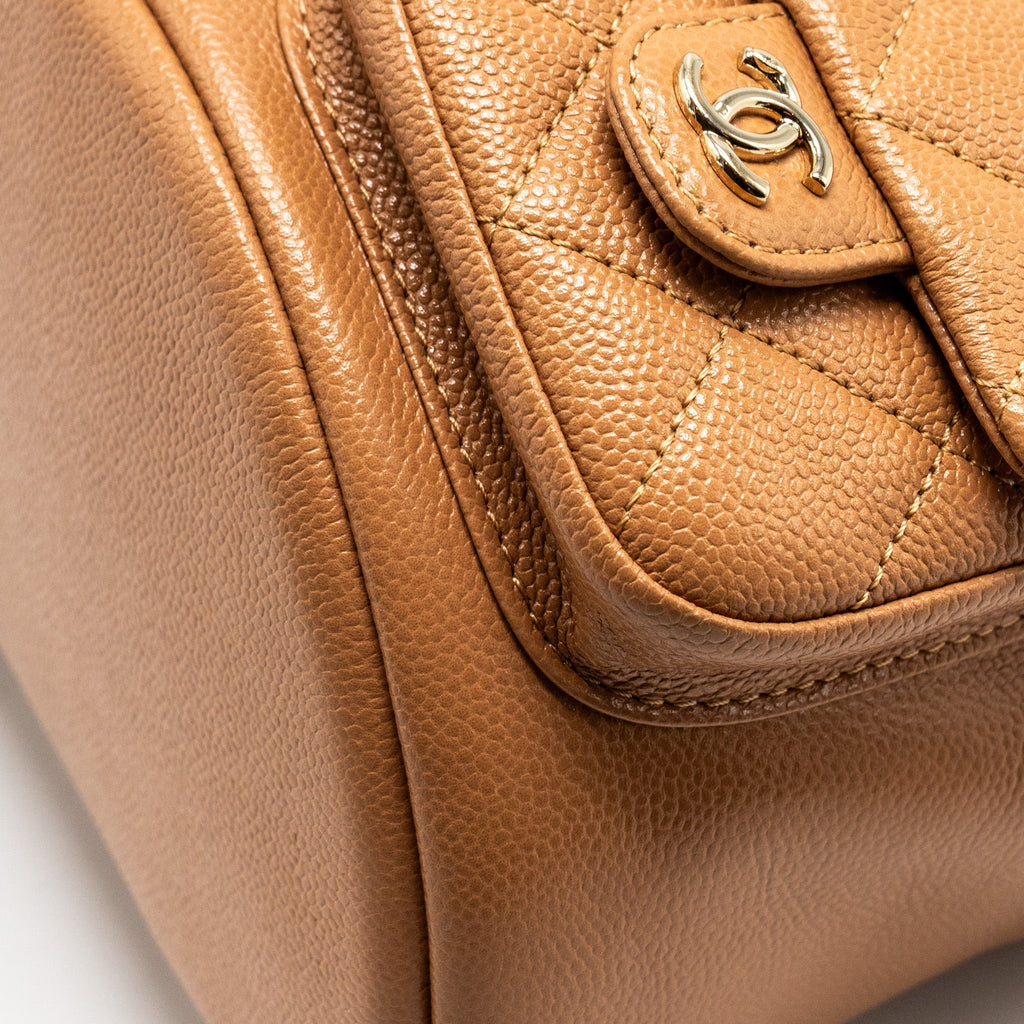 CHANEL TRIPLE PACK BACKPACK CAVIAR CARAMEL LGHW (MICROCHIP)