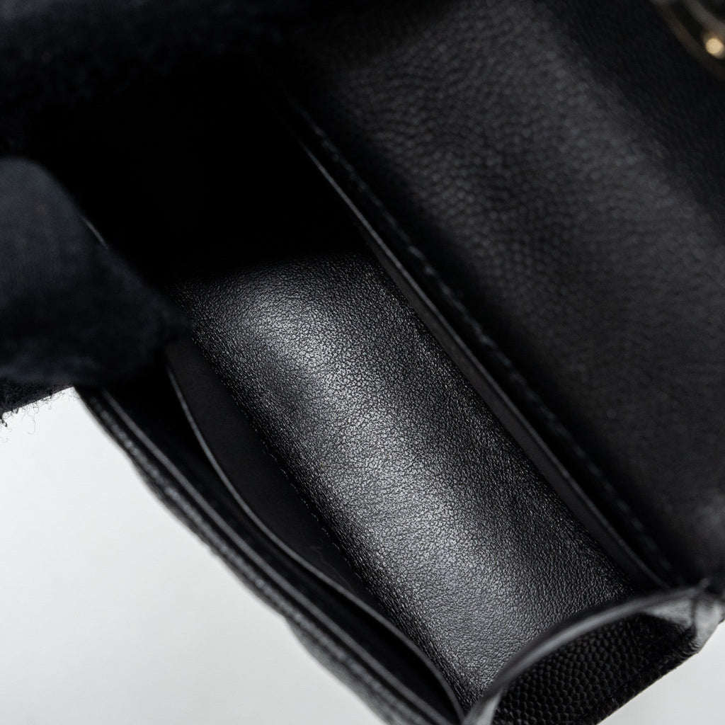 CHANEL MINI TOP HANDLE FLAP BAG CAVIAR BLACK LGHW (MICROCHIP)