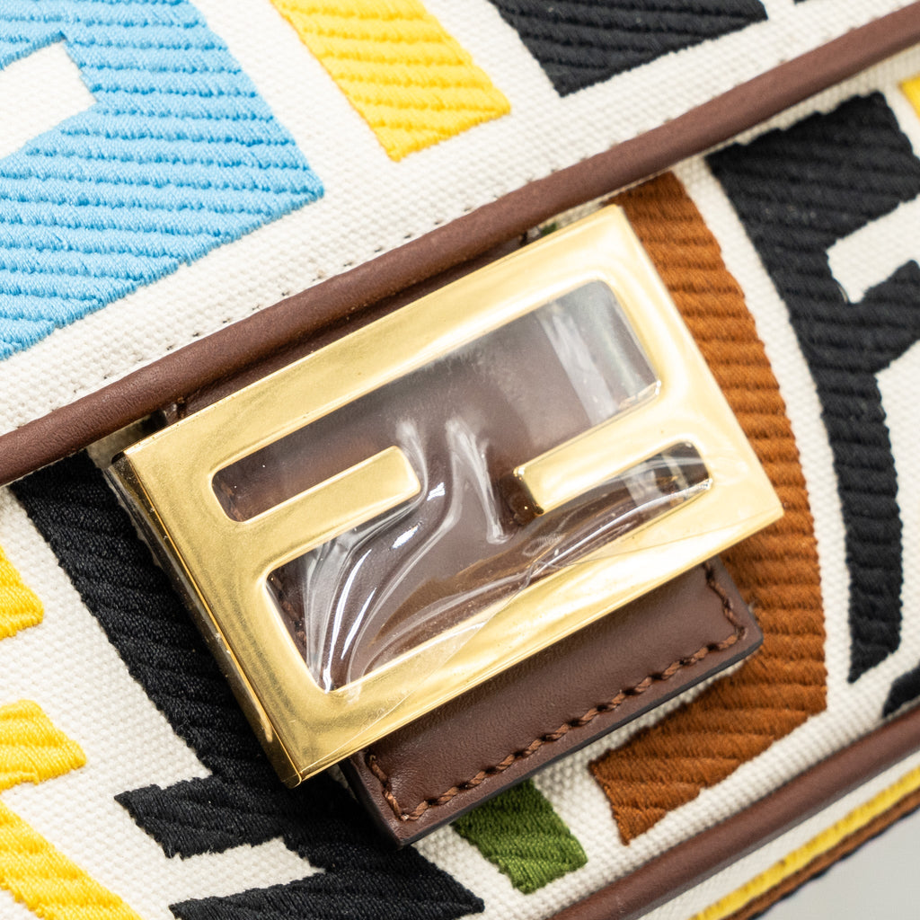 FENDI BAGUETTE BAG CANVAS MULCICOLOUR BEIGE / BROWN GHW