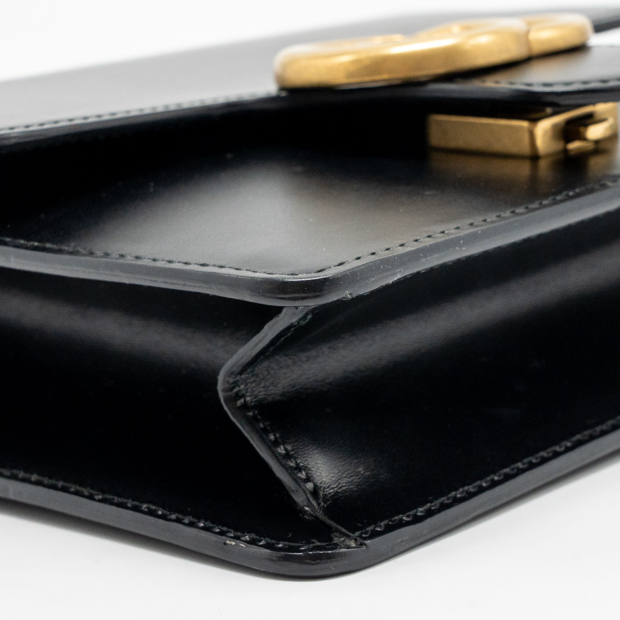 GUCCI GG MARMONT SQUARE PURSE BAG CALFSKIN BLACK GHW