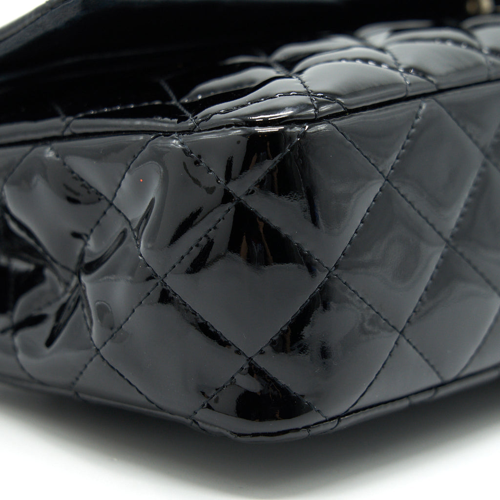 CHANEL PATENT LEATHER MEDIUM CLASSIC DOUBLE FLAP BAG BLACK SHW