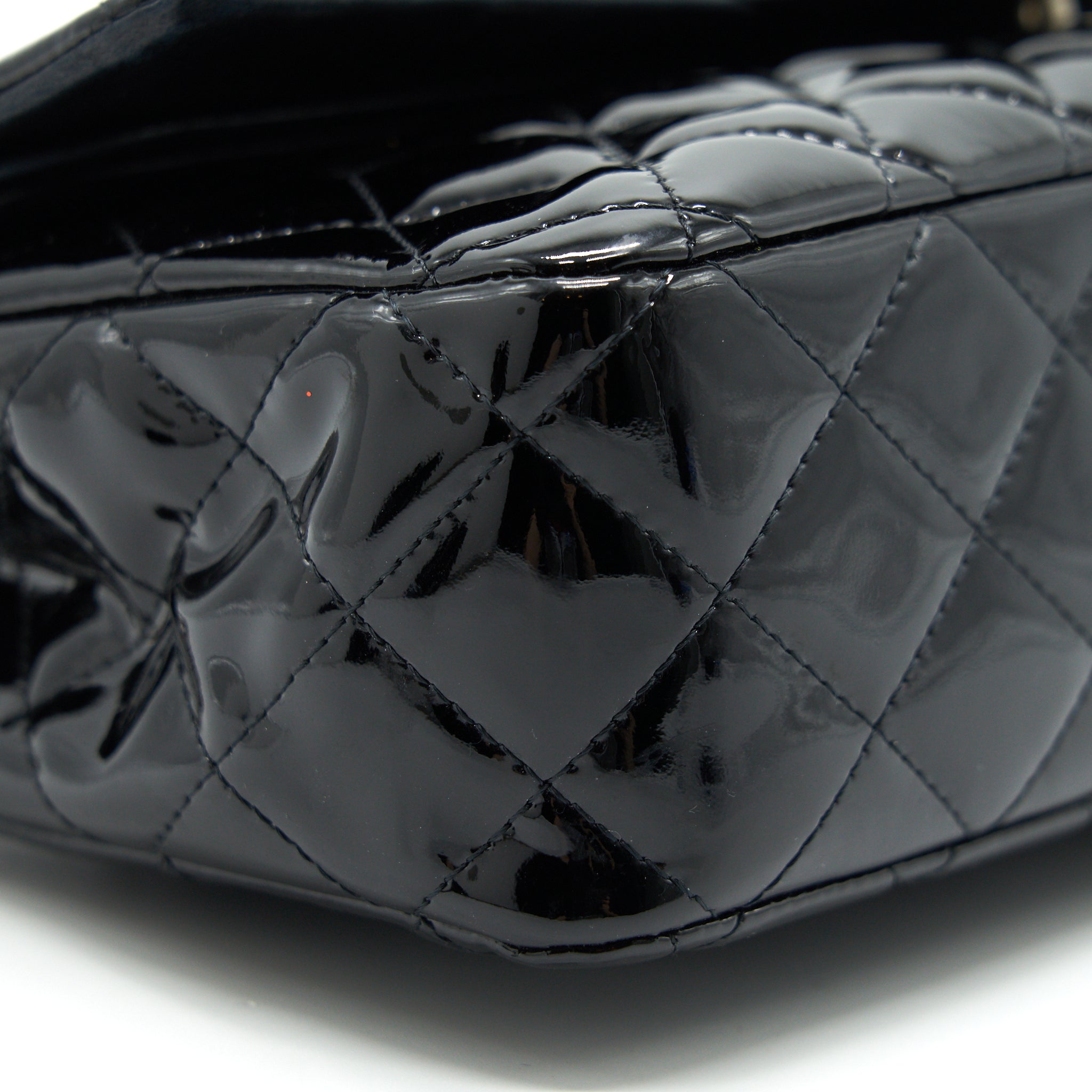 CHANEL PATENT LEATHER MEDIUM CLASSIC DOUBLE FLAP BAG BLACK SHW