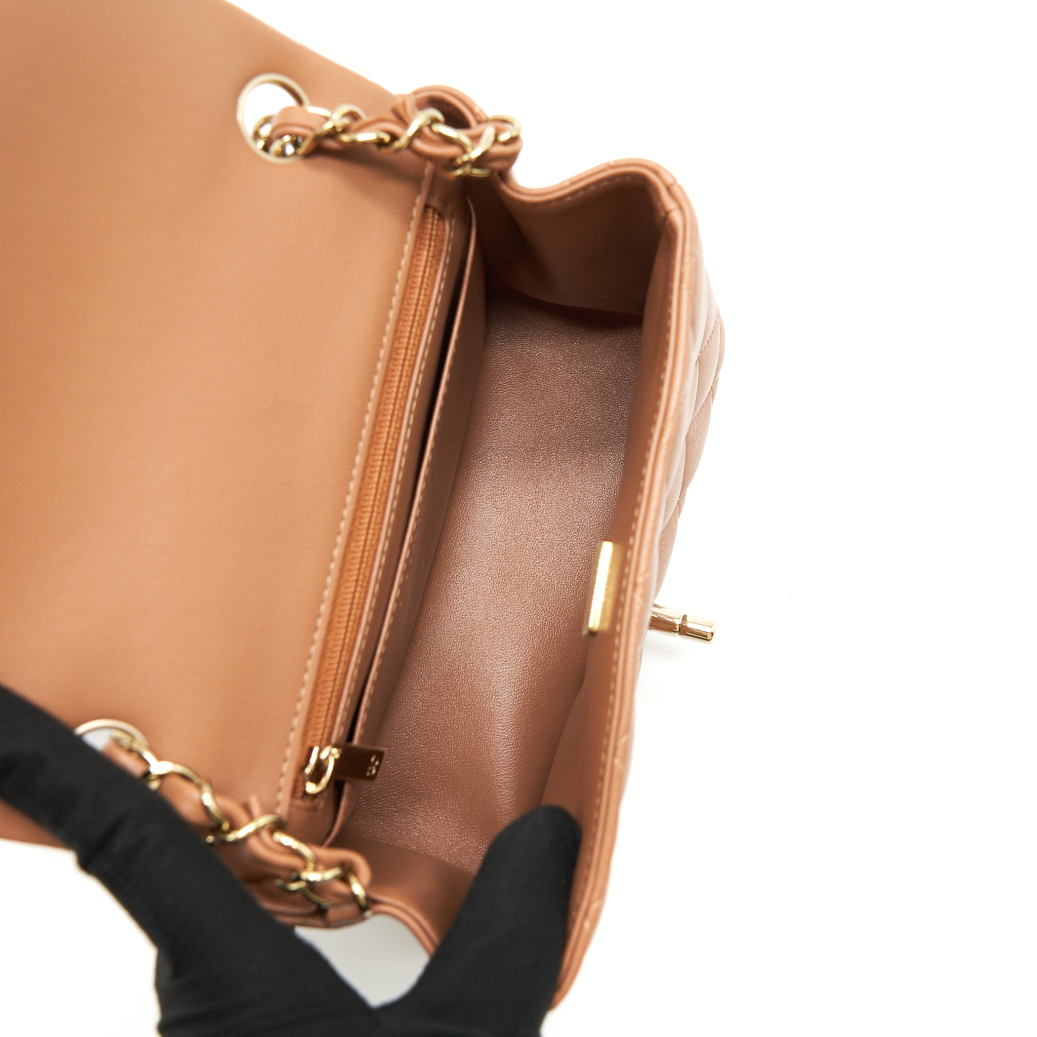 CHANEL 22S MINI SQUARE FLAP BAG LAMBSKIN CARAMEL LGHW (MICROCHIP)
