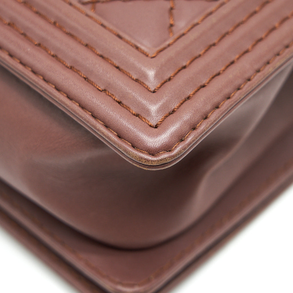 CHANEL MEDIUM BOY CHANEL BAG CHOCOLATE BROWN SHW