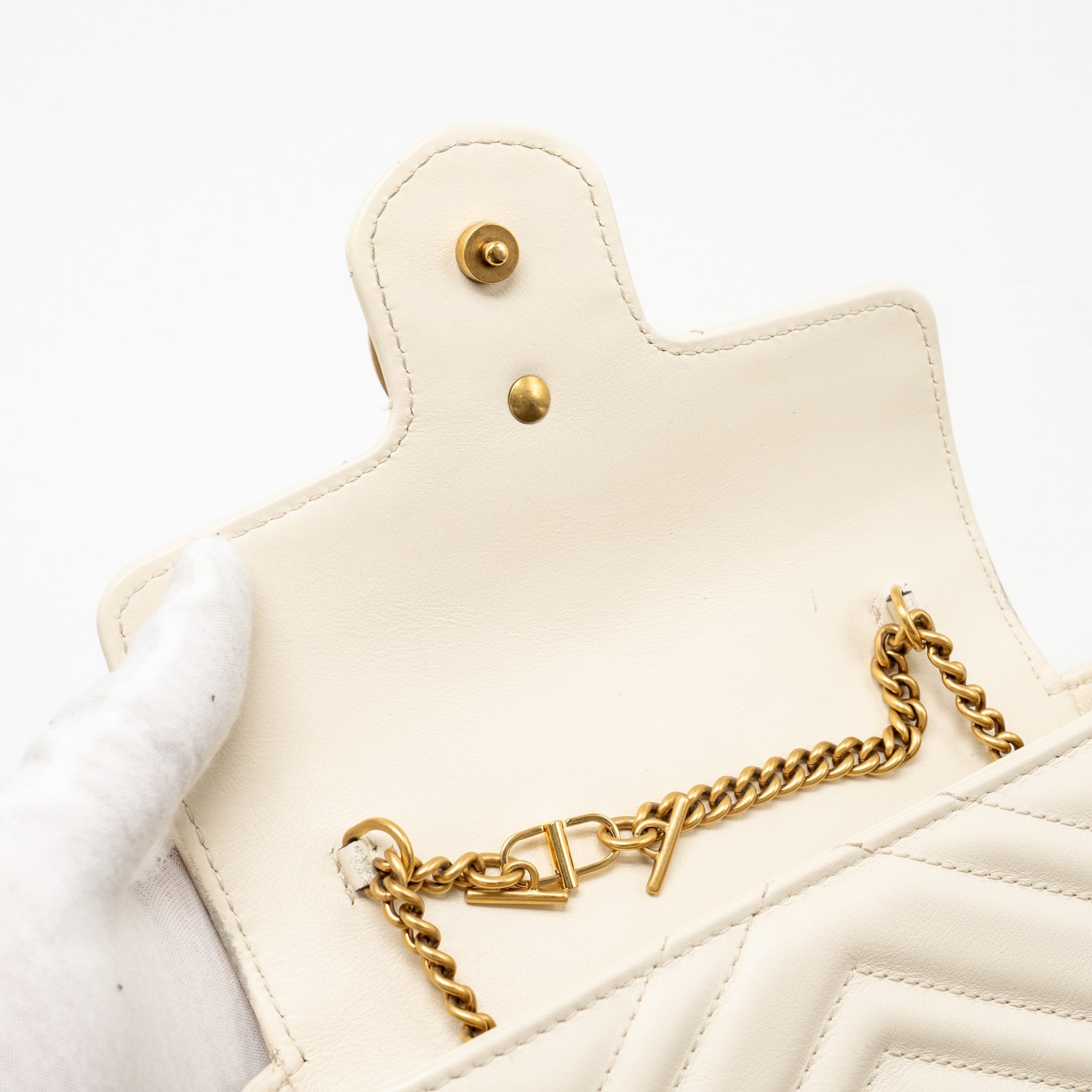 GUCCI GG MARMONT SUPER MINI CALFSKIN WHITE GHW