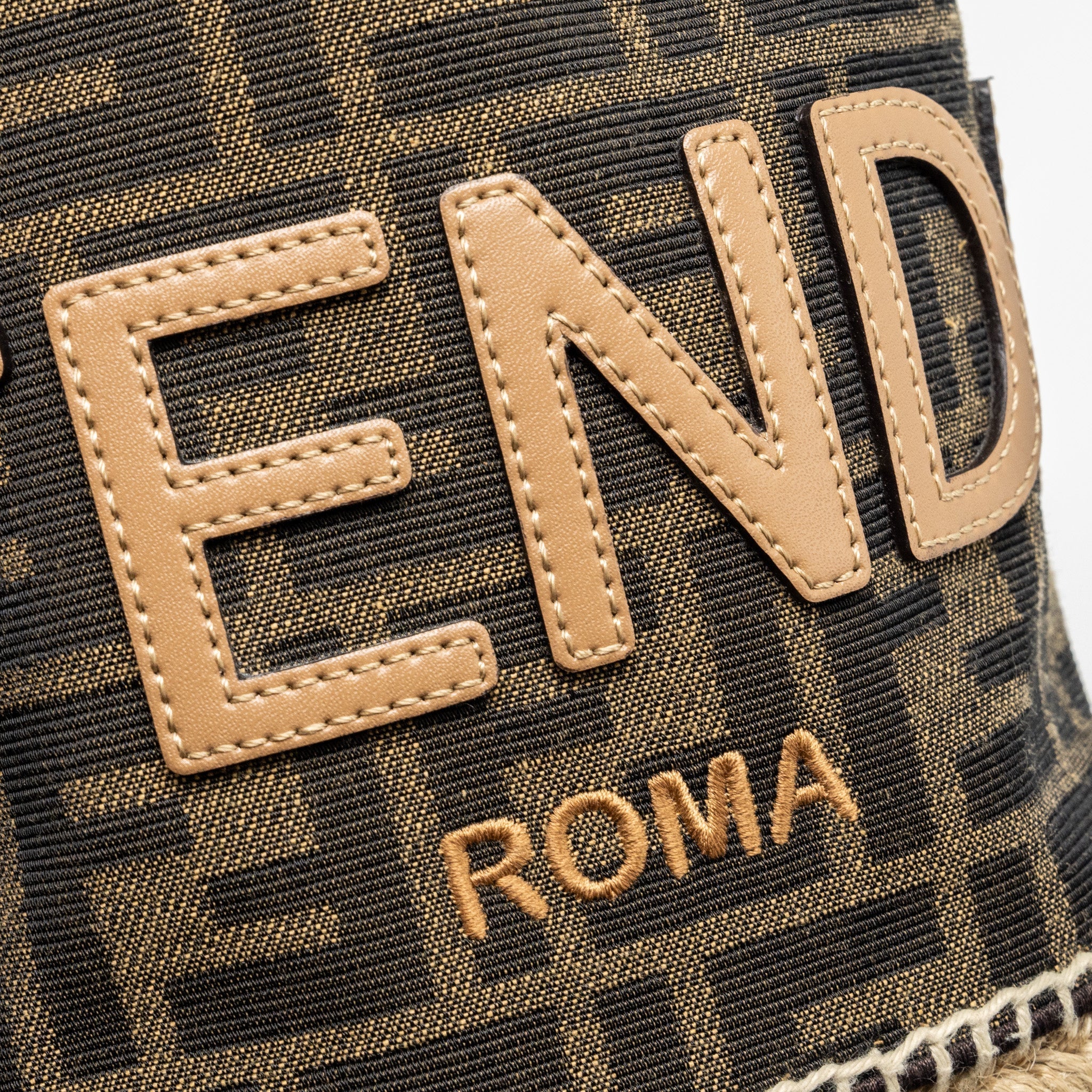 FENDI MINI MON TRESOR BUCKET BAG FF JACQUARD FABRIC/CALFSKIN BROWN GHW