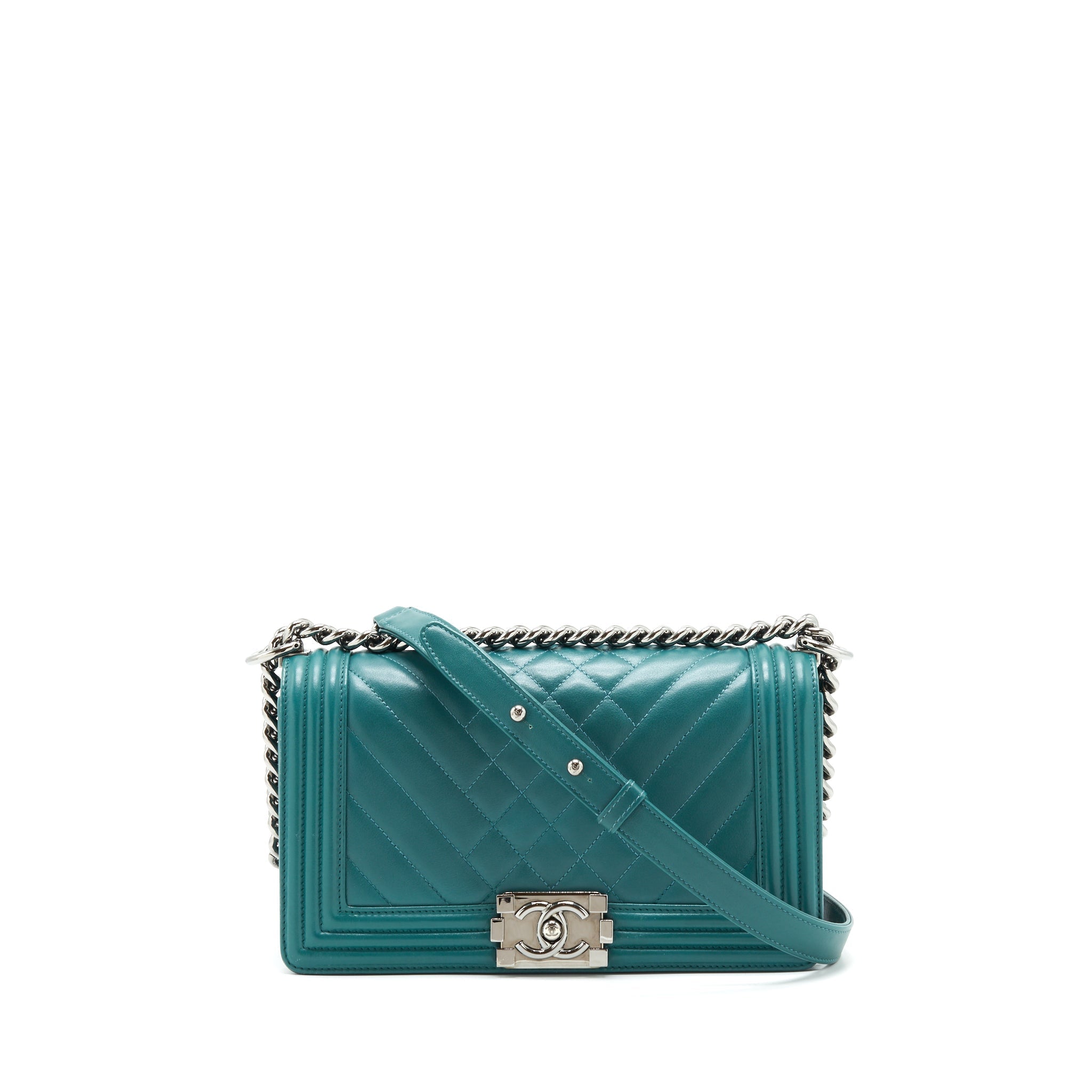 CHANEL MEDIUM BOY LAMBSKIN GREEN SHW