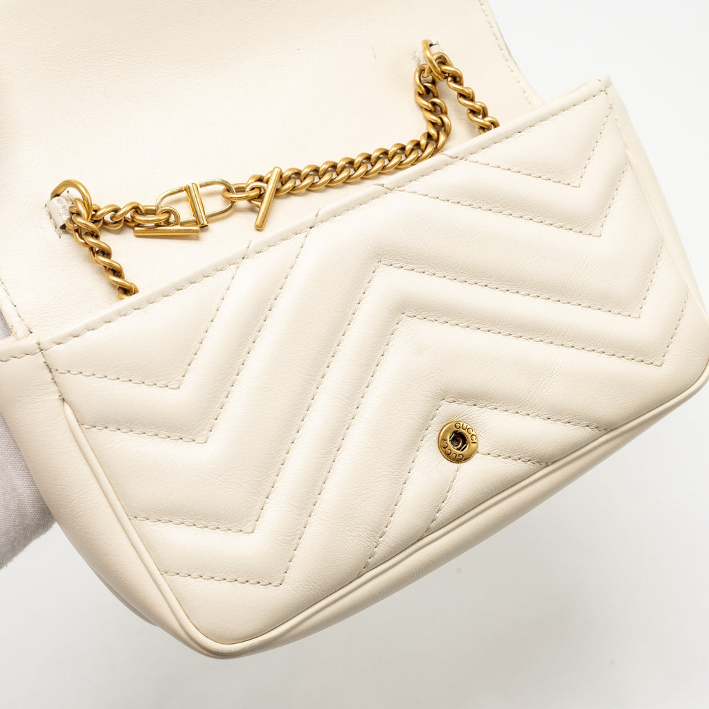 GUCCI GG MARMONT SUPER MINI CALFSKIN WHITE GHW
