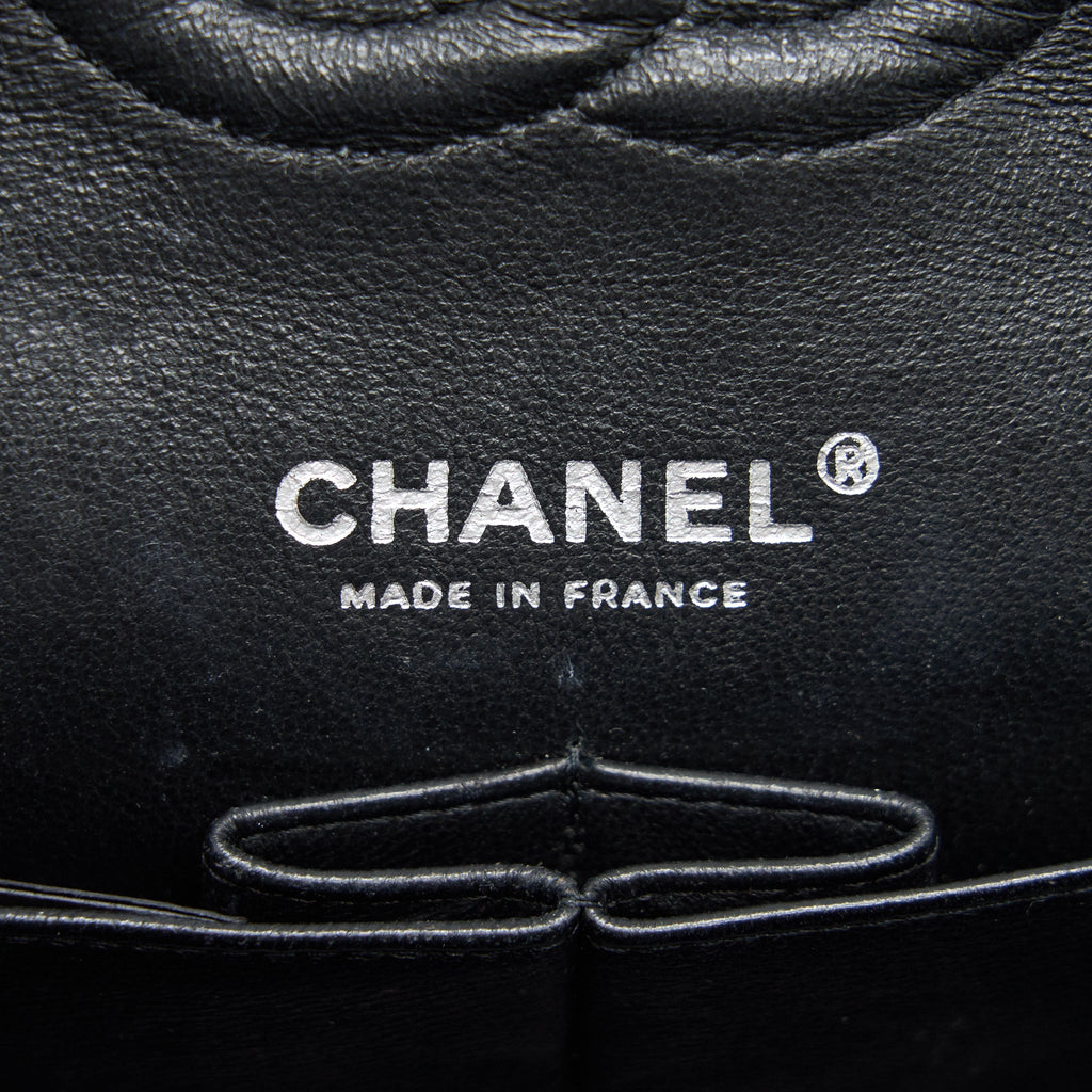 CHANEL PATENT LEATHER MEDIUM CLASSIC DOUBLE FLAP BAG BLACK SHW