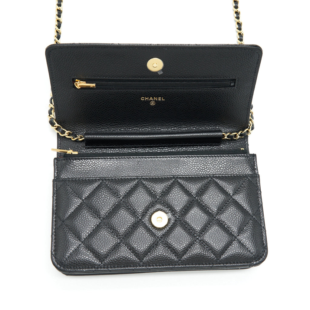 CHANEL CLASSIC WALLET ON CHAIN CAVIAR BLACK LGHW (MICROCHIP)