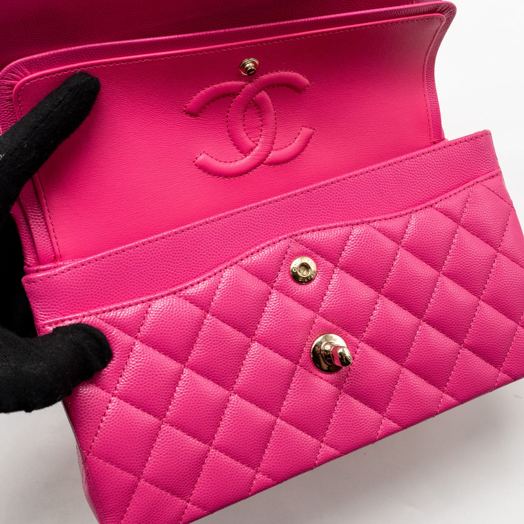 CHANEL SMALL CLASSIC DOUBLE FLAP BAG CAVIAR PINK LGHW (MICROCHIP)