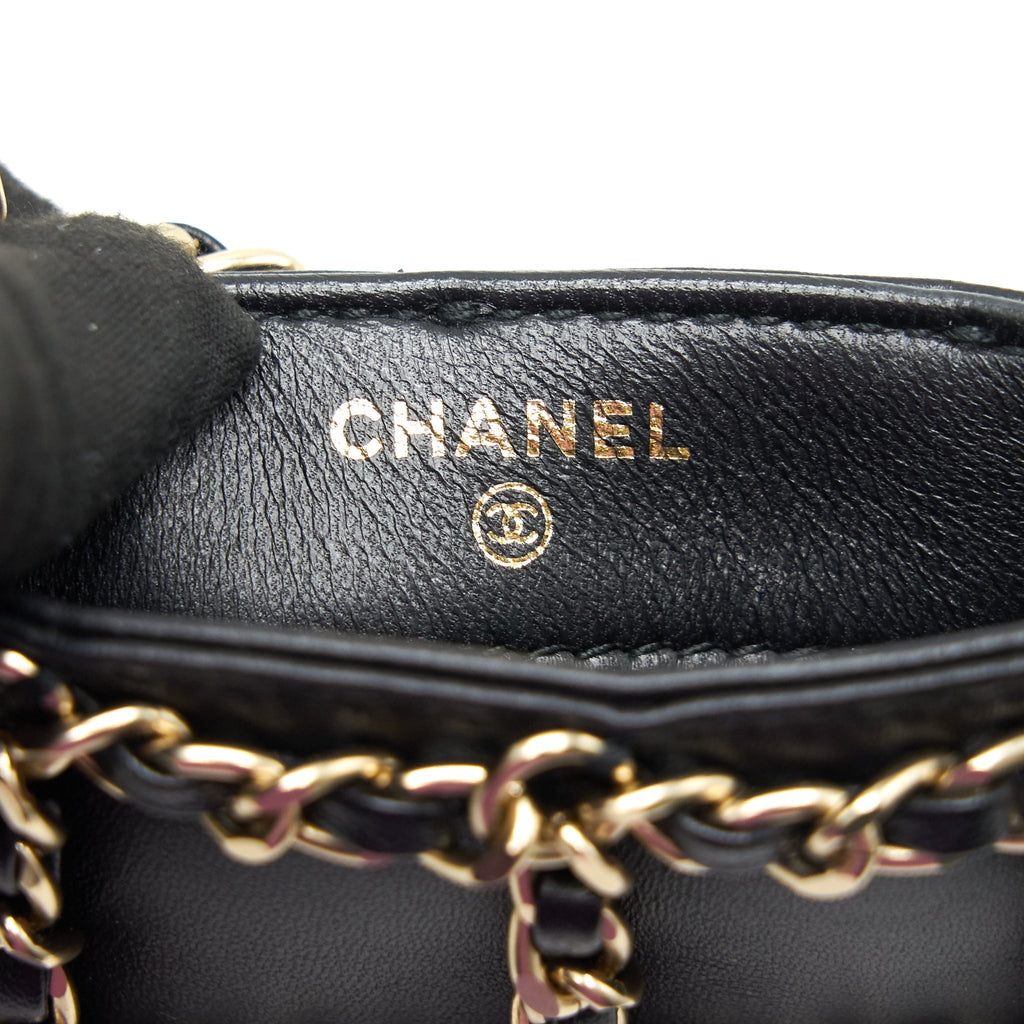 CHANEL GOLD CLUTCH O CHAIN PHONE HOLDER BLACK GHW