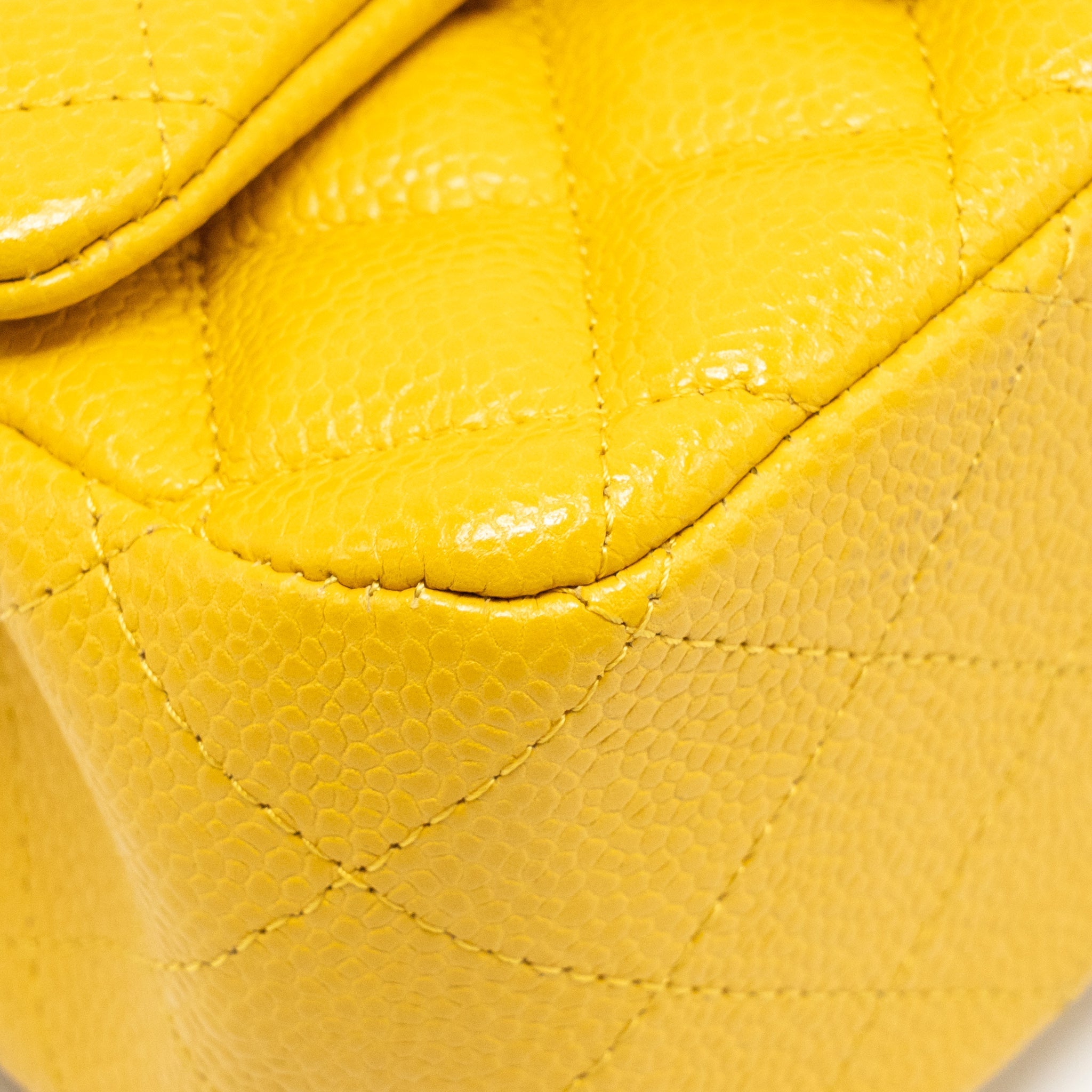 CHANEL CLASSIC MINI SQUARE FLAP BAG CAVIAR YELLOW LGHW