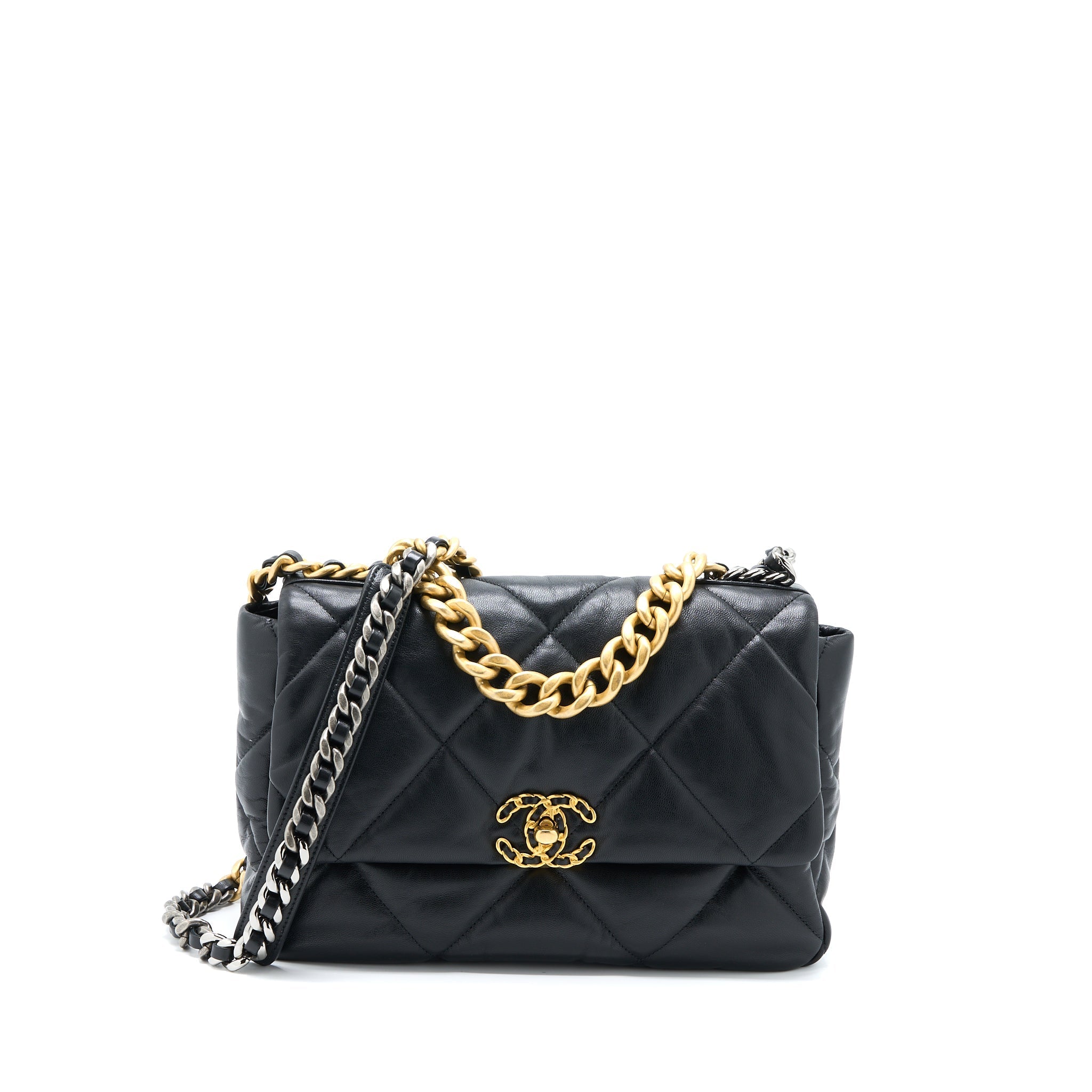 CHANEL MEDIUM 19 BAG GOATSKIN BLACK MULTICOLOUR HARDWARE