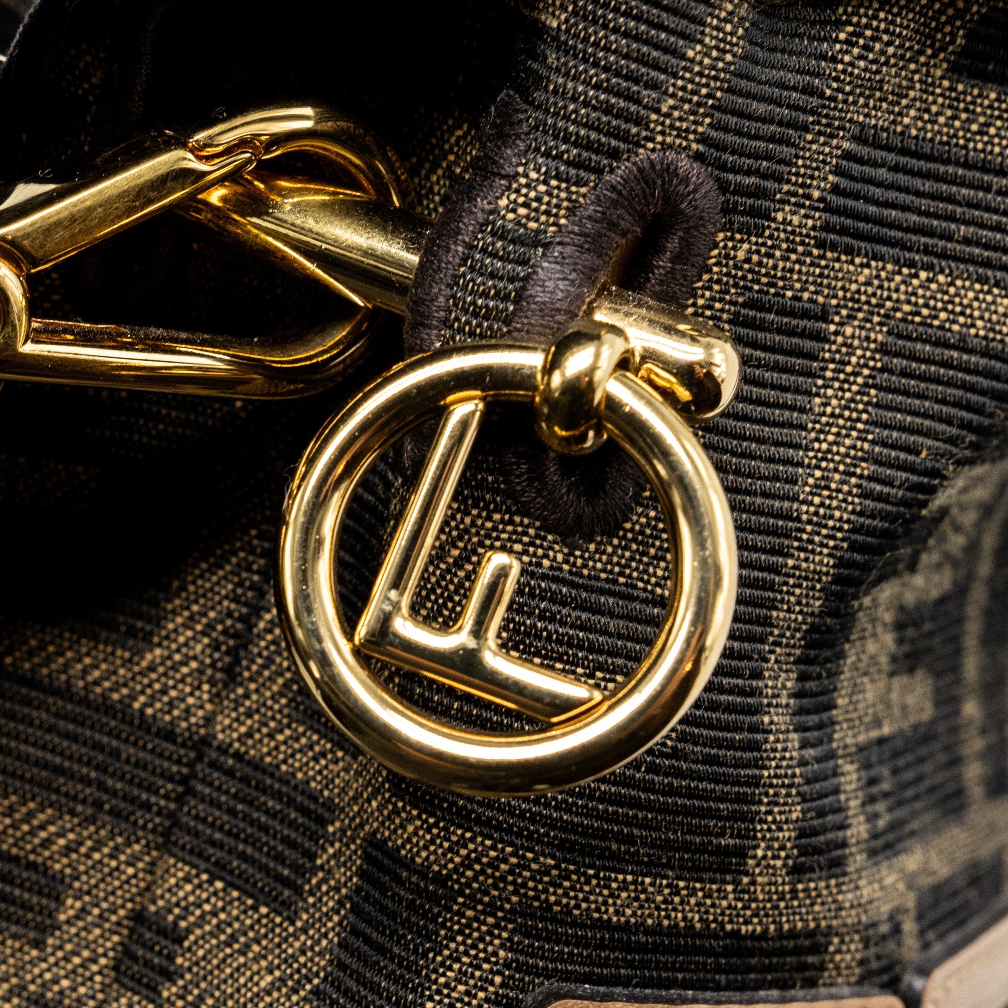 FENDI MINI MON TRESOR BUCKET BAG FF JACQUARD FABRIC/CALFSKIN BROWN GHW