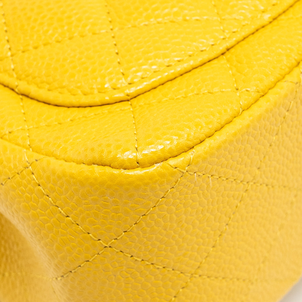 CHANEL CLASSIC MINI SQUARE FLAP BAG CAVIAR YELLOW LGHW