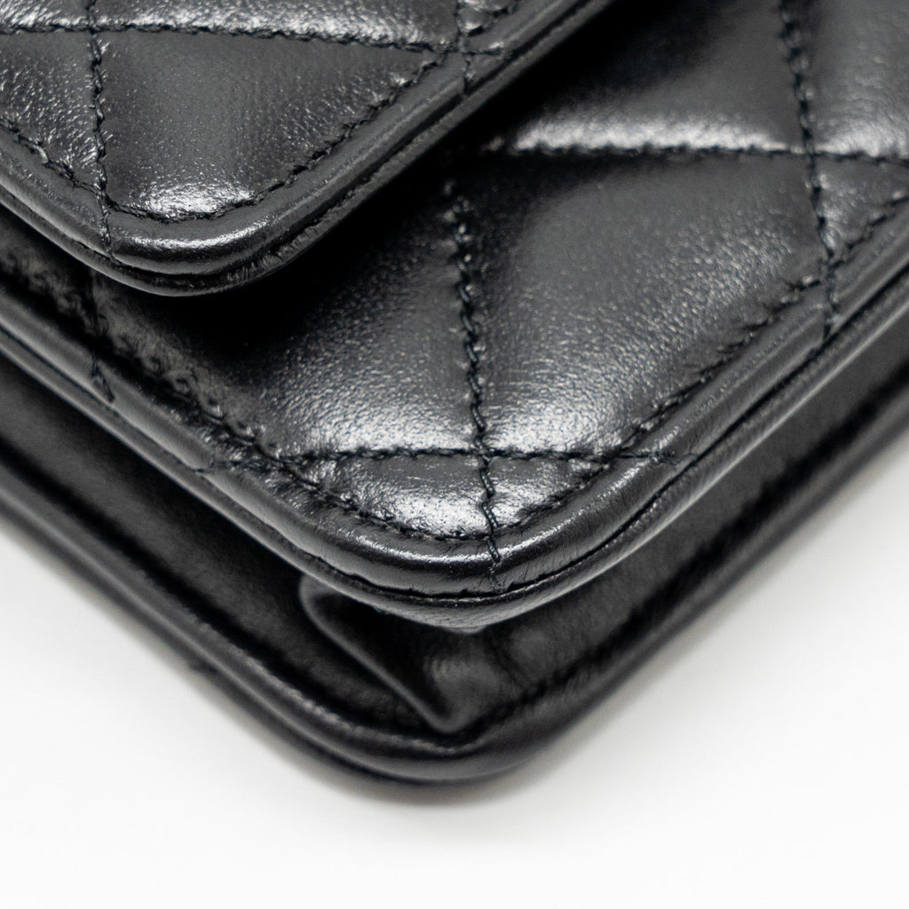 CHANEL TRENDY CC WALLET ON CHAIN LAMBSKIN BLACK LGHW (MICROCHIP)