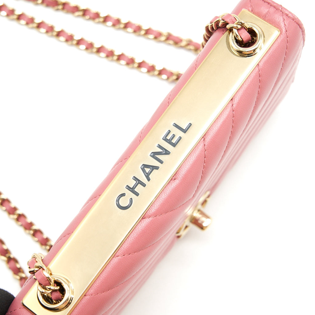 CHANEL CHEVRON TRENDY CC WALLET ON CHAIN LAMBSKIN PINK LGHW
