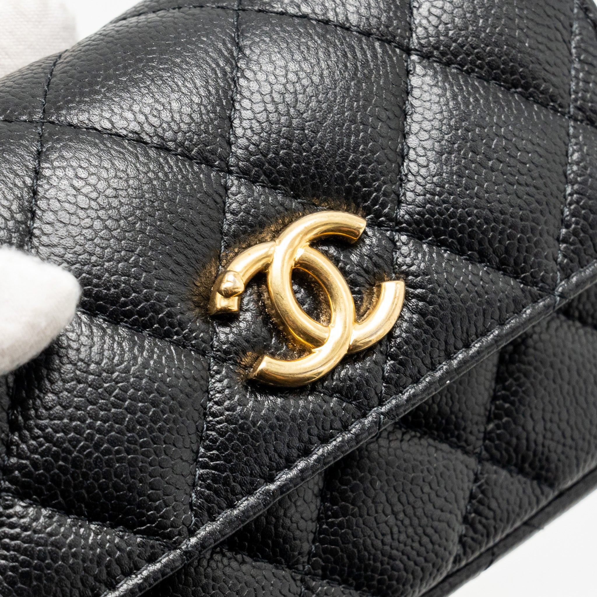 CHANEL COCO LOVE MINI FLAP WALLET WITH CHAIN CAVIAR BLACK GHW (MICROCHIP)