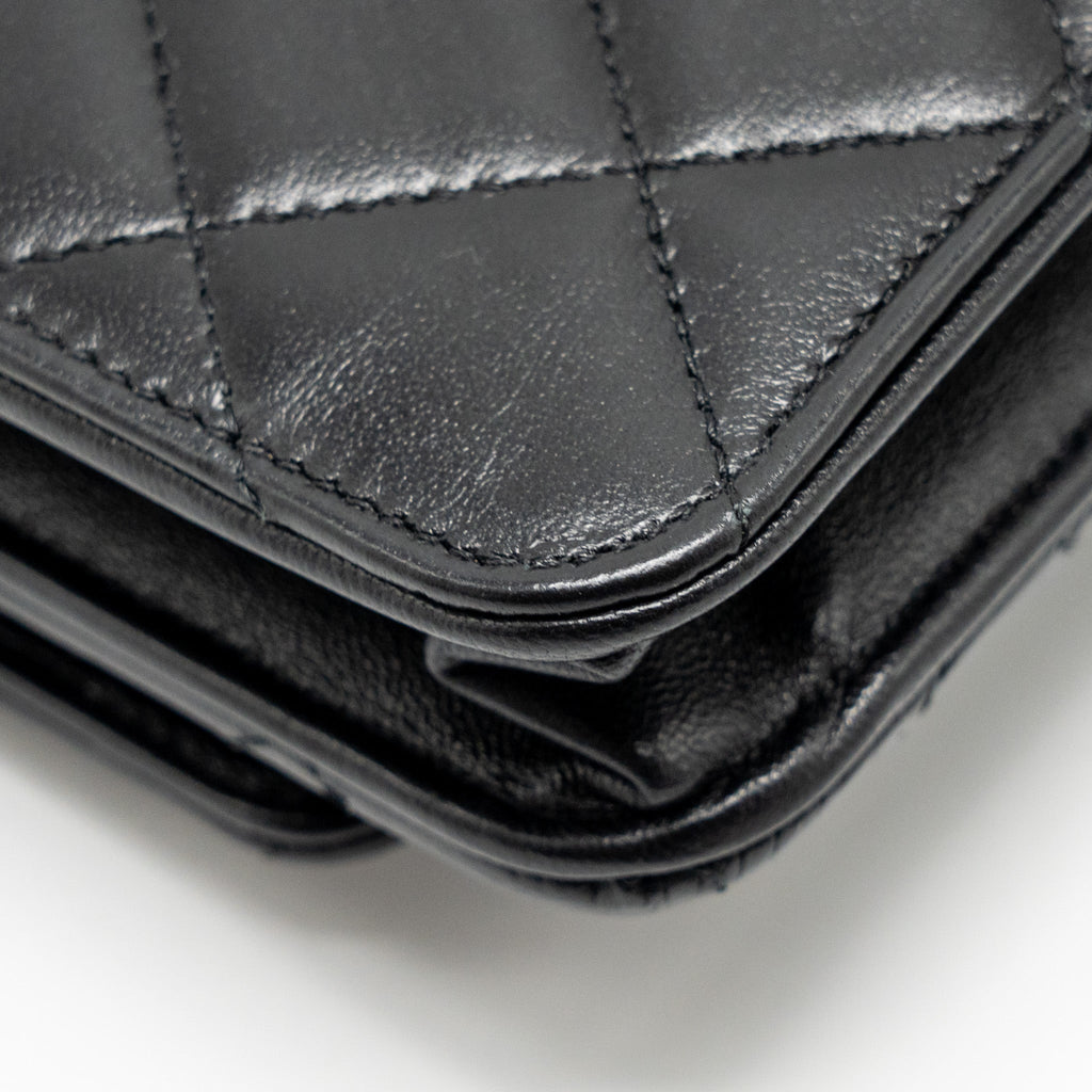 CHANEL TRENDY CC WALLET ON CHAIN LAMBSKIN BLACK LGHW (MICROCHIP)