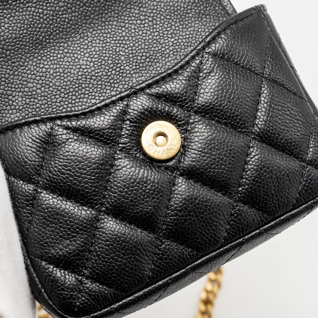 CHANEL COCO LOVE MINI FLAP WALLET WITH CHAIN CAVIAR BLACK GHW (MICROCHIP)