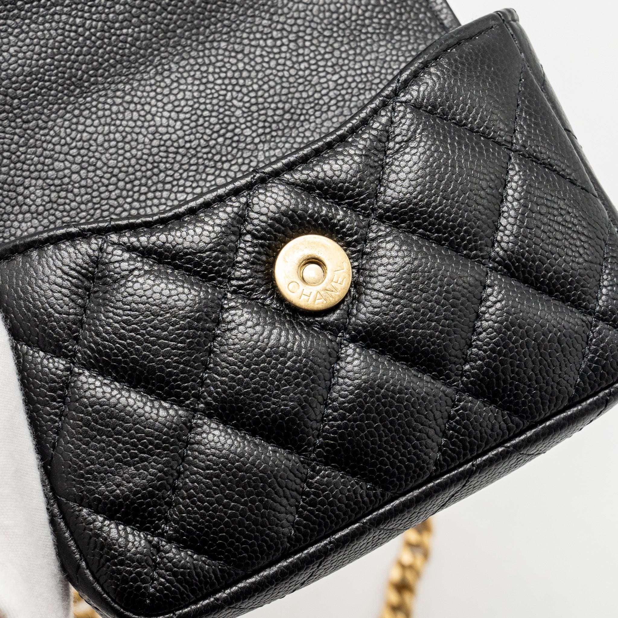 CHANEL COCO LOVE MINI FLAP WALLET WITH CHAIN CAVIAR BLACK GHW (MICROCHIP)