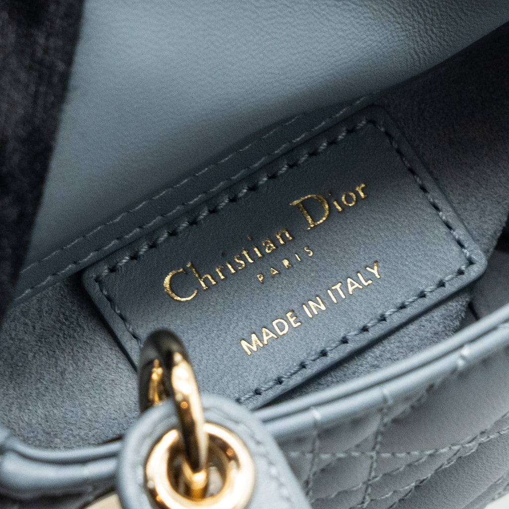 DIOR MICRO LADY DIOR BAG CANNAGE LAMBSKIN CLOUD BLUE LGHW