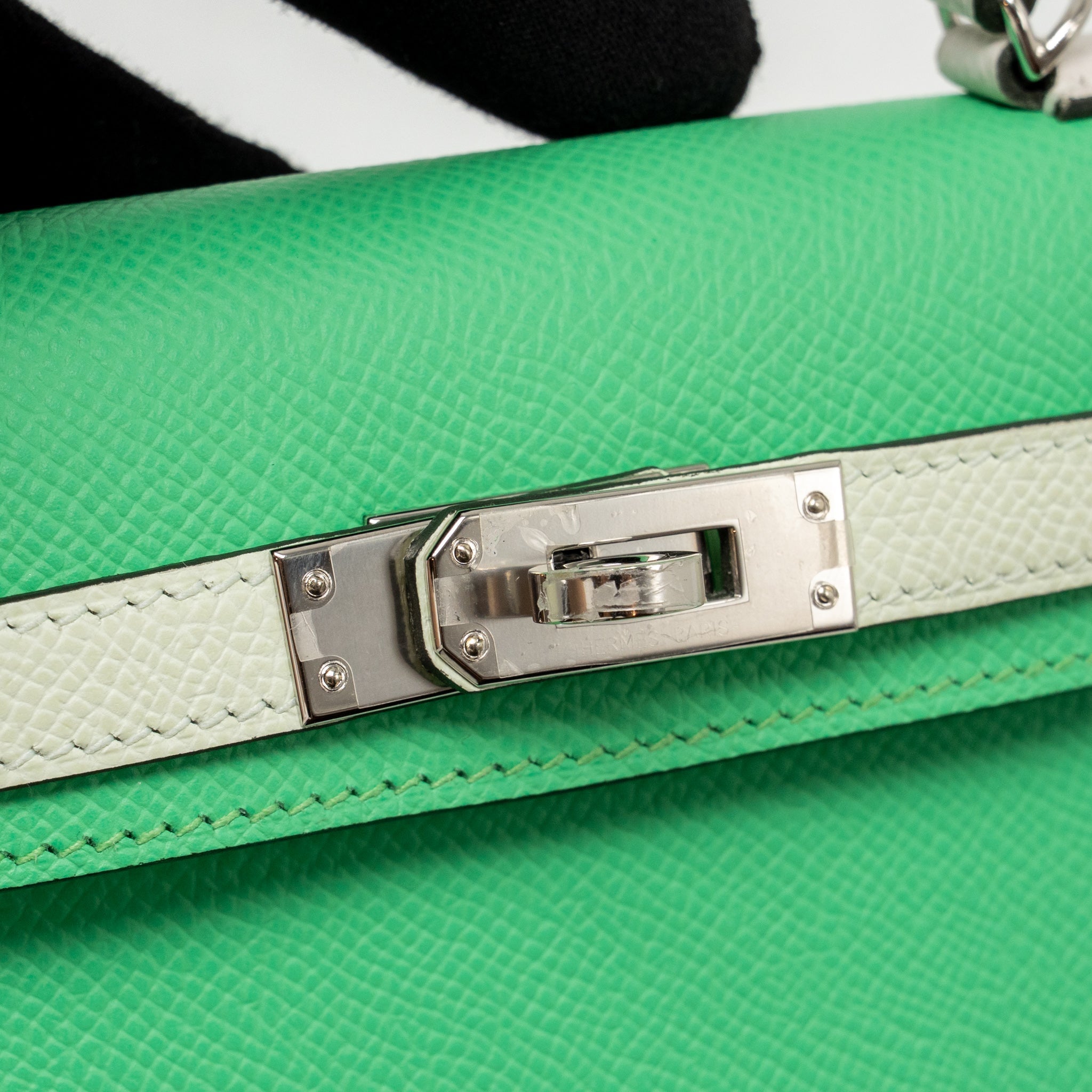 HERMES MINI KELLY II EPSOM VERT COMICS/VERT FIZZ/GRIS PALE SHW