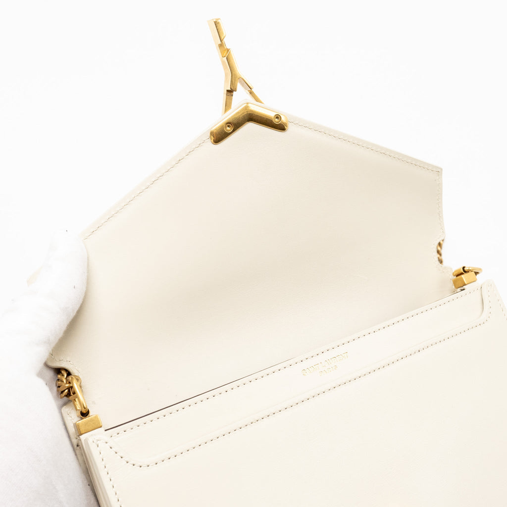 SAINT LAURENT/YSL CASSANDRA CHAIN WALLET CALFSKIN WHITE GHW