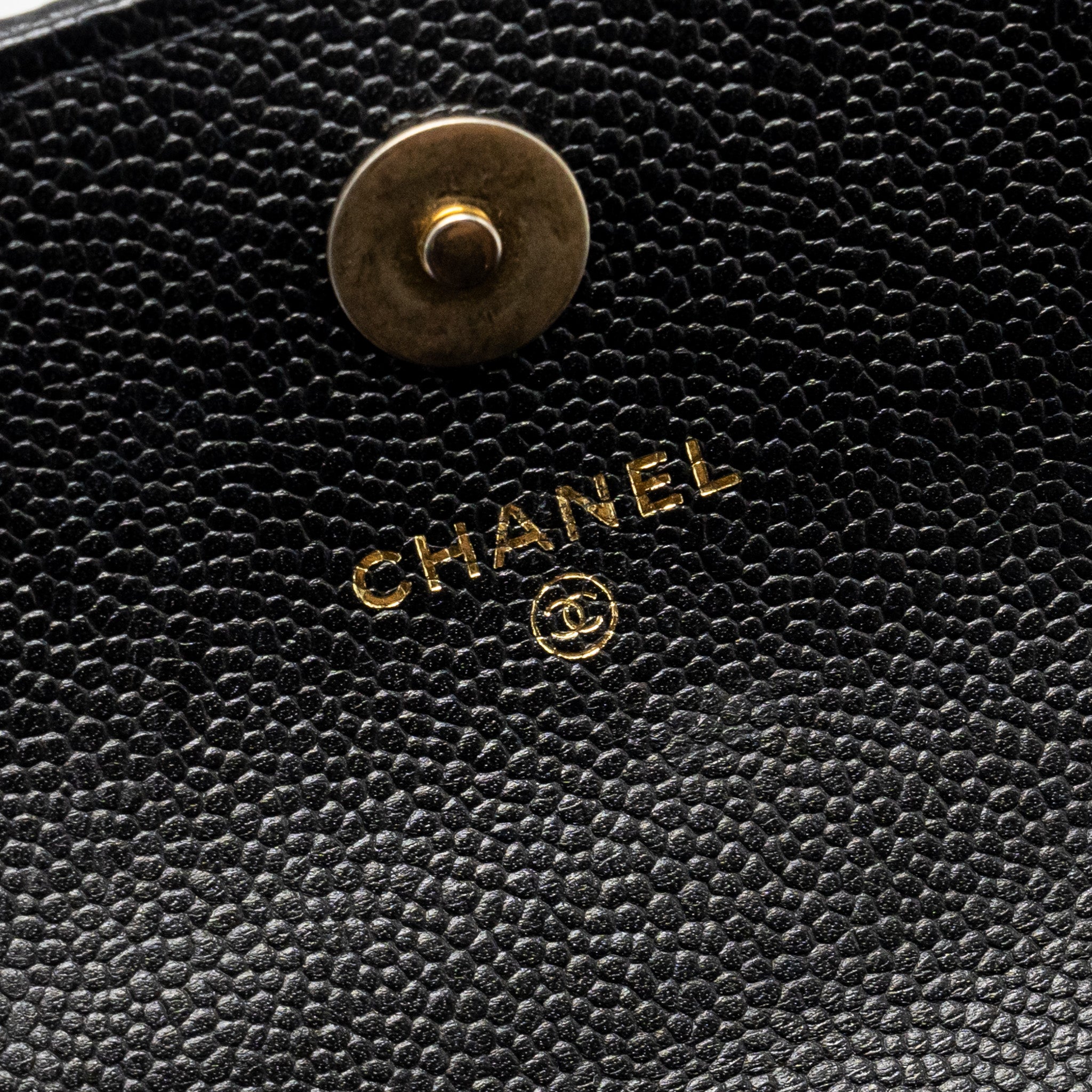 CHANEL COCO LOVE MINI FLAP WALLET WITH CHAIN CAVIAR BLACK GHW (MICROCHIP)