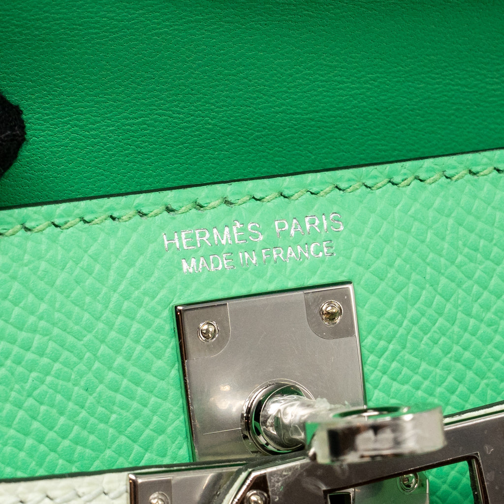 HERMES MINI KELLY II EPSOM VERT COMICS/VERT FIZZ/GRIS PALE SHW
