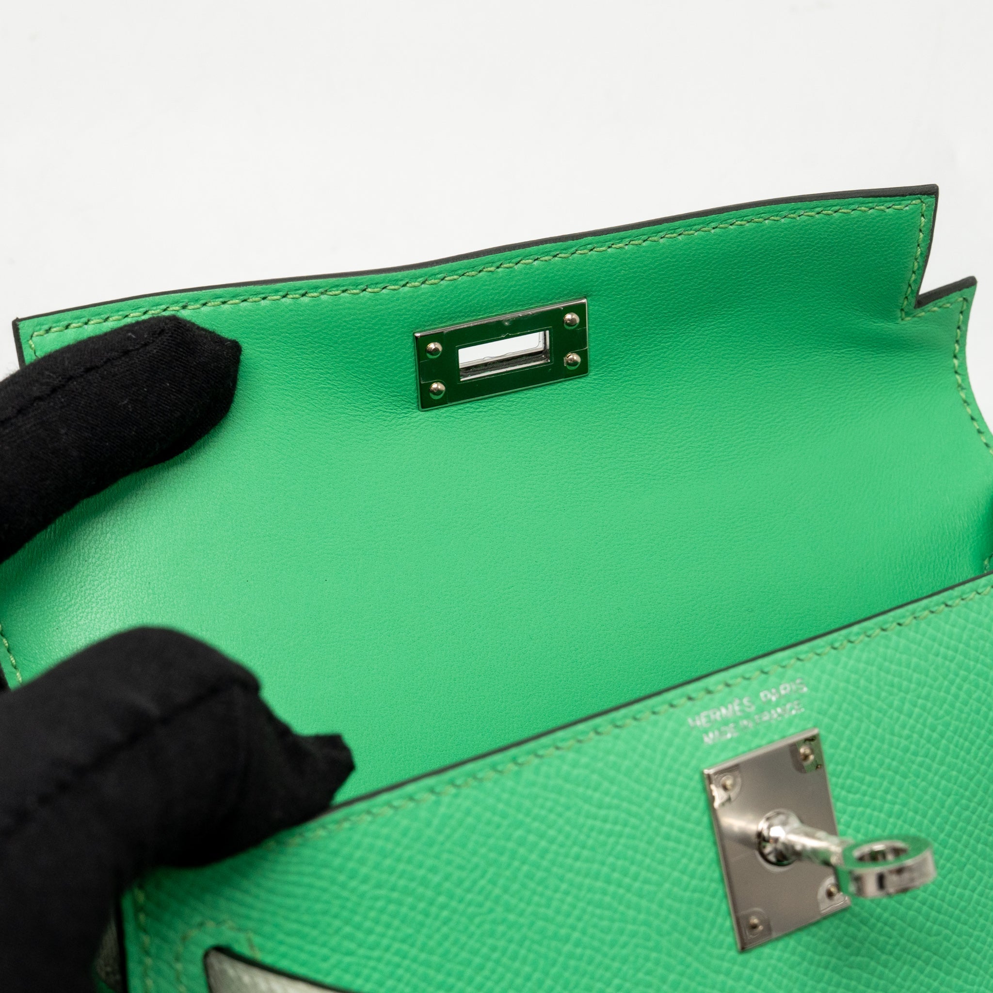 HERMES MINI KELLY II EPSOM VERT COMICS/VERT FIZZ/GRIS PALE SHW