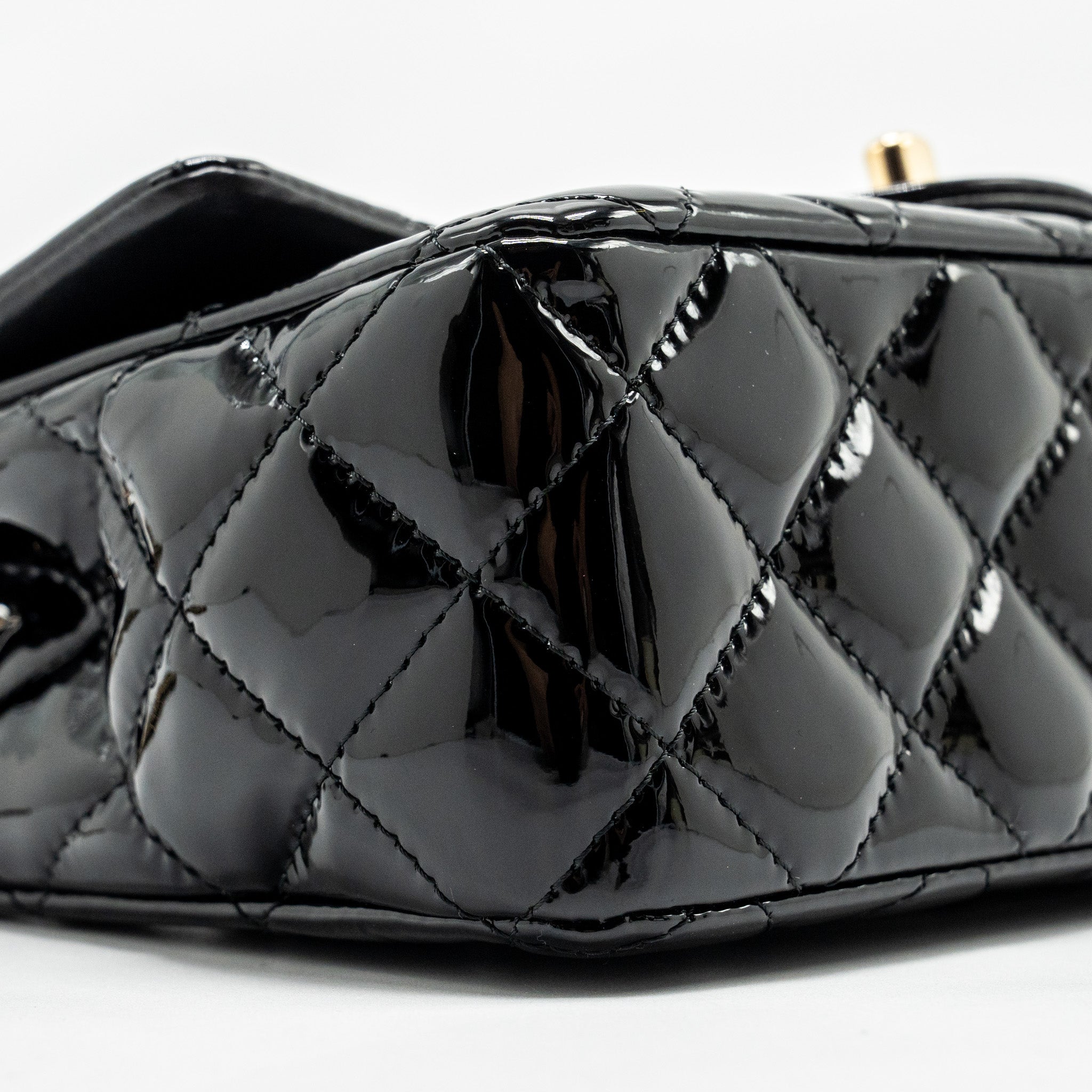CHANEL MINI RECTANGULAR FLAP BAG PATENT BLACK LGHW
