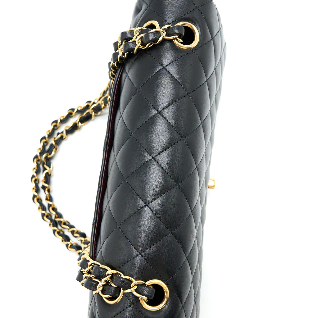 CHANEL MEDIUM CLASSIC DOUBLE FLAP BAG LAMBSKIN BLACK LGHW (MICROCHIP)