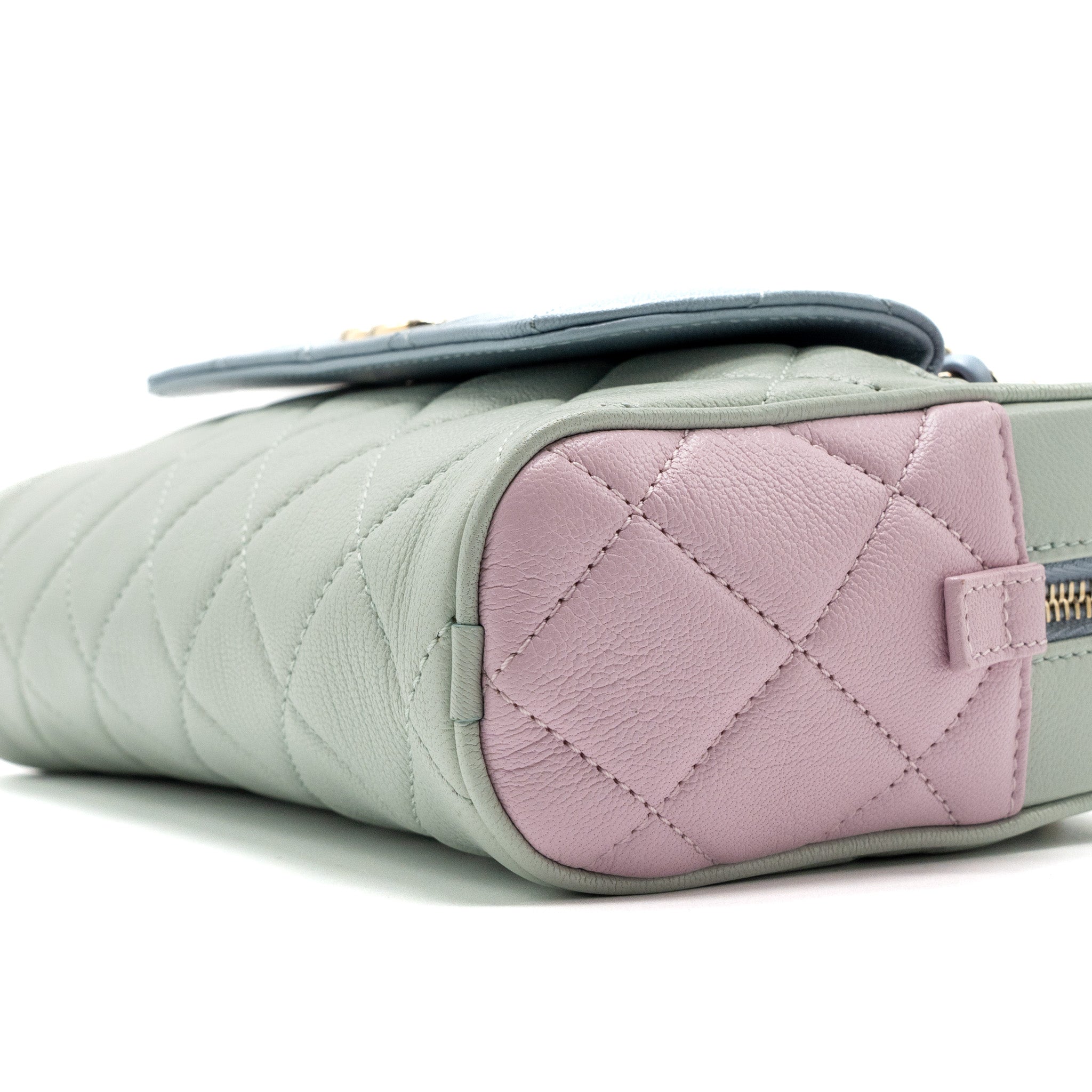 CHANEL SMALL CAMERA BAG GOATSKIN MULTICOLOR GREEN / BLUE / PINK LGHW