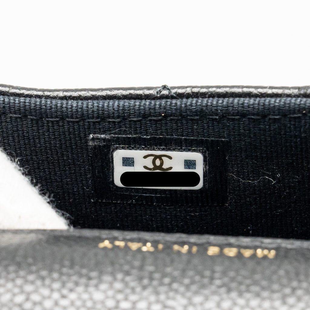 CHANEL COCO LOVE MINI FLAP WALLET WITH CHAIN CAVIAR BLACK GHW (MICROCHIP)