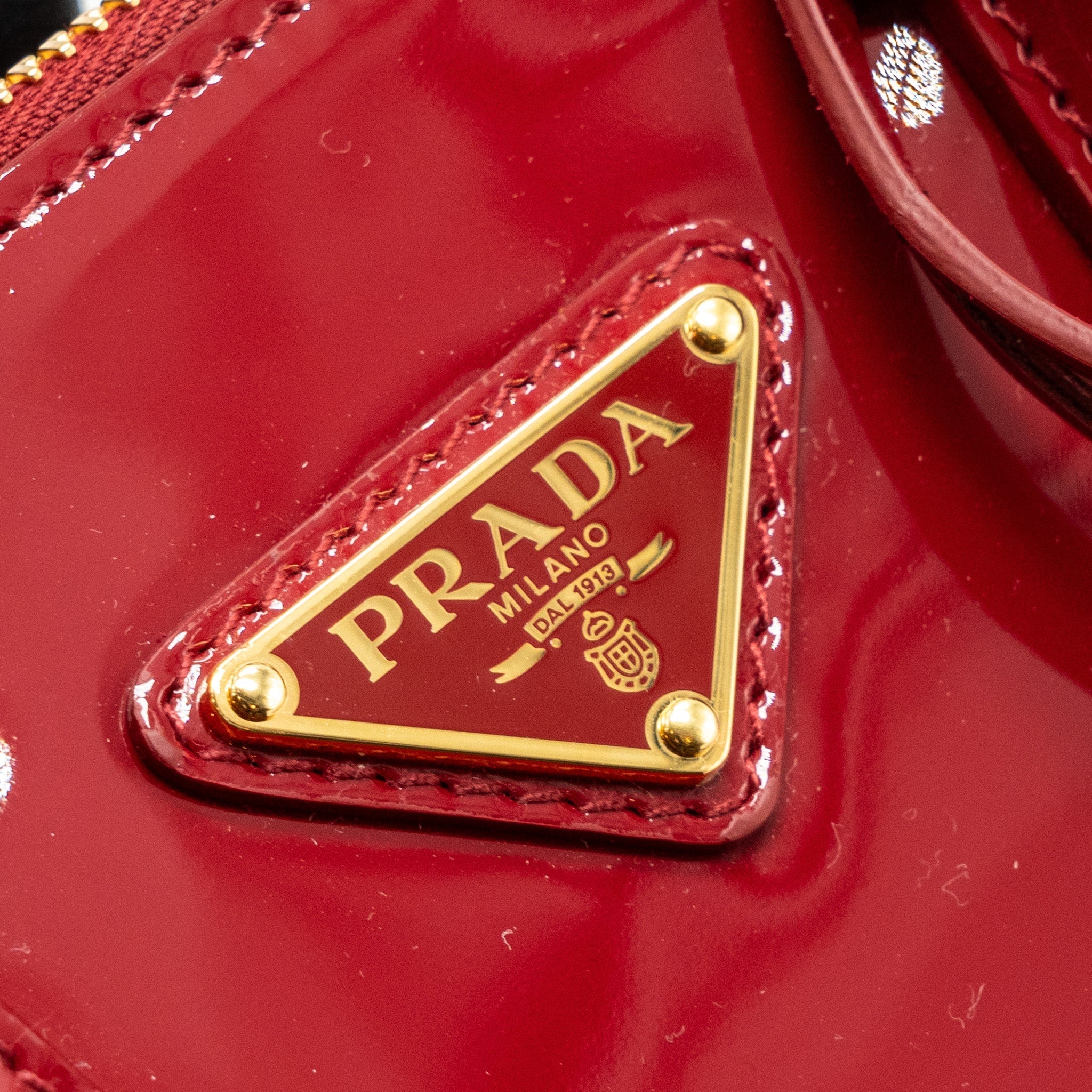 PRADA SMALL GALLERIA BAG PATENT CHERRY GHW
