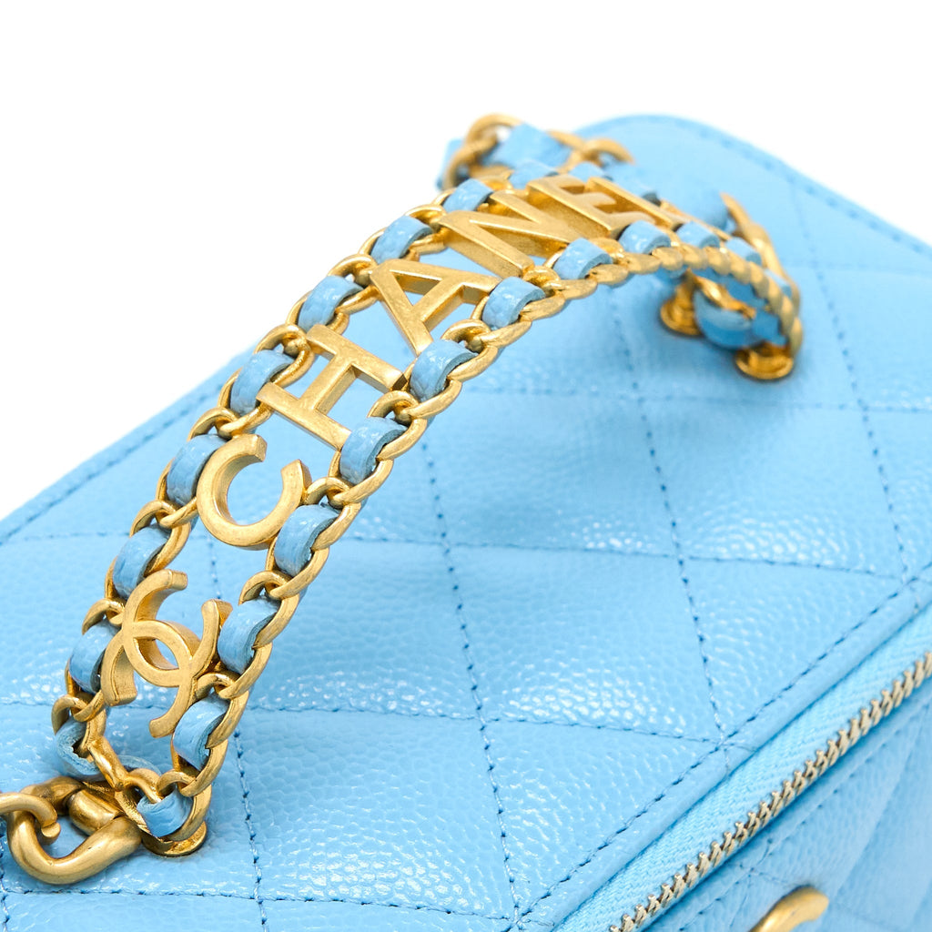 CHANEL 22S LETTER TOP HANDLE LONG VANITY CAVIAR BLUE GHW
