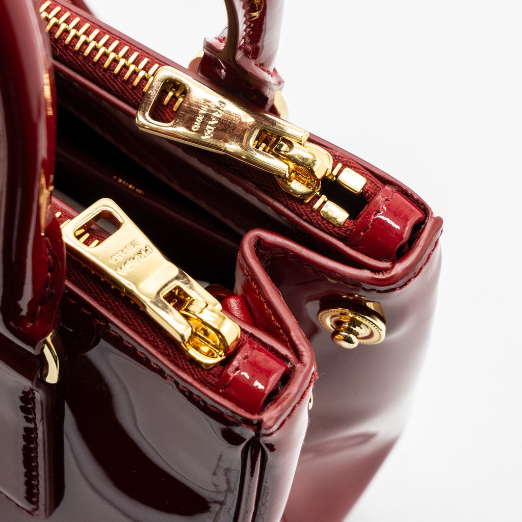 PRADA SMALL GALLERIA BAG PATENT CHERRY GHW