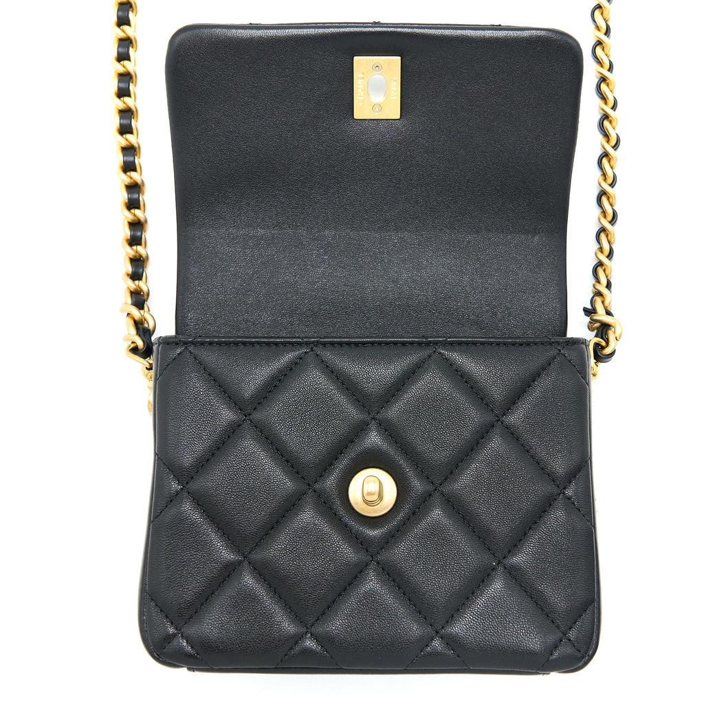 CHANEL 21B SEASONAL QUILTED SQUARE FLAP BAG LAMBSKIN BLACK BRUSHED GHW (MICROCHIP)