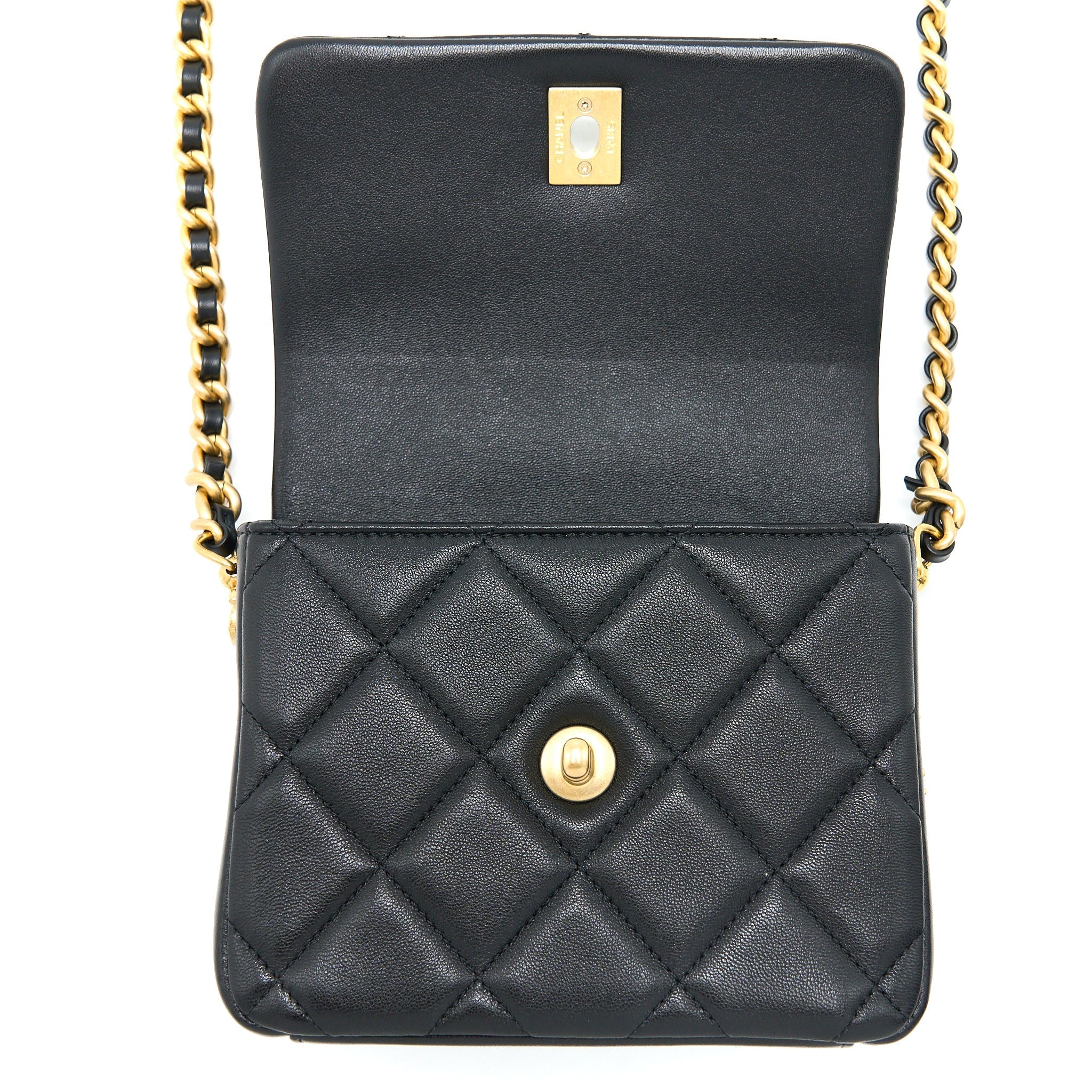 CHANEL 21B SEASONAL QUILTED SQUARE FLAP BAG LAMBSKIN BLACK BRUSHED GHW (MICROCHIP)