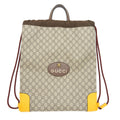 GUCCI DRAWSTRING BACKPACK GG SUPREME BEIGE/YELLOW GHW