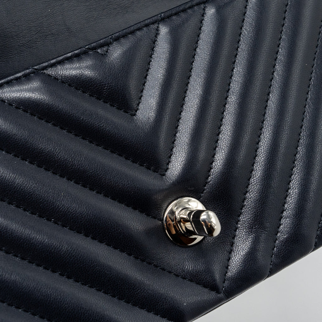 CHANEL MINI RECTANGULAR FLAP BAG CHEVRON LAMBSKIN NAVY SHW