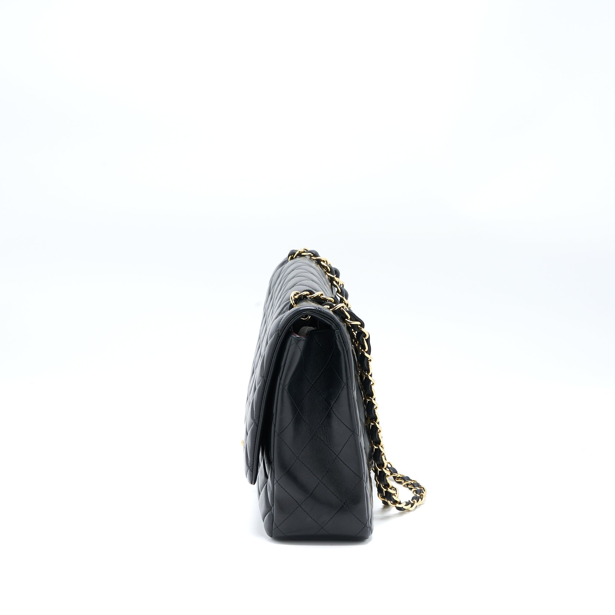 CHANEL MAXI SINGLE FLAP BAG LAMBSKIN BLACK GHW