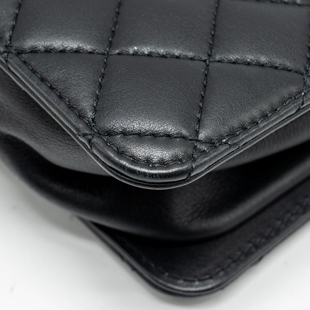 CHANEL GIANT CC LOGO MINI TOTE BAG LAMBSKIN BLACK GHW