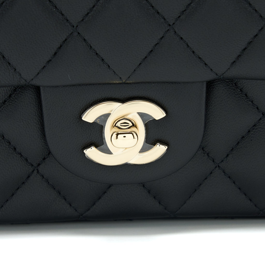 CHANEL TOP HANDLE MINI RECTANGULAR FLAP BAG LAMBSKIN BLACK LGHW (MICROCHIP)
