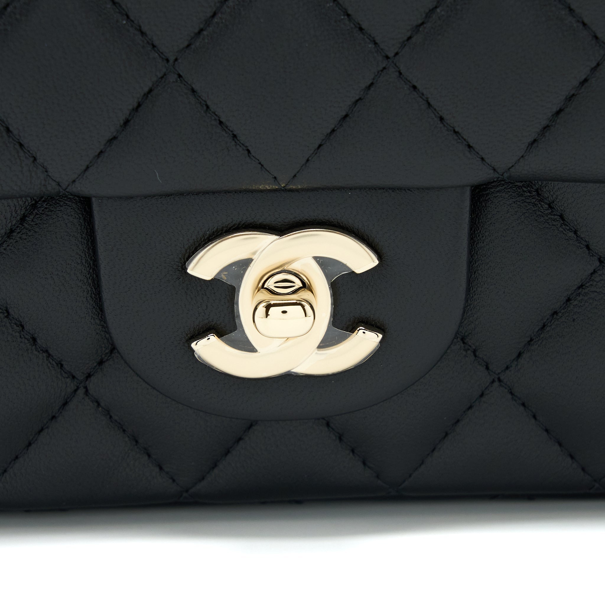 CHANEL TOP HANDLE MINI RECTANGULAR FLAP BAG LAMBSKIN BLACK LGHW (MICROCHIP)