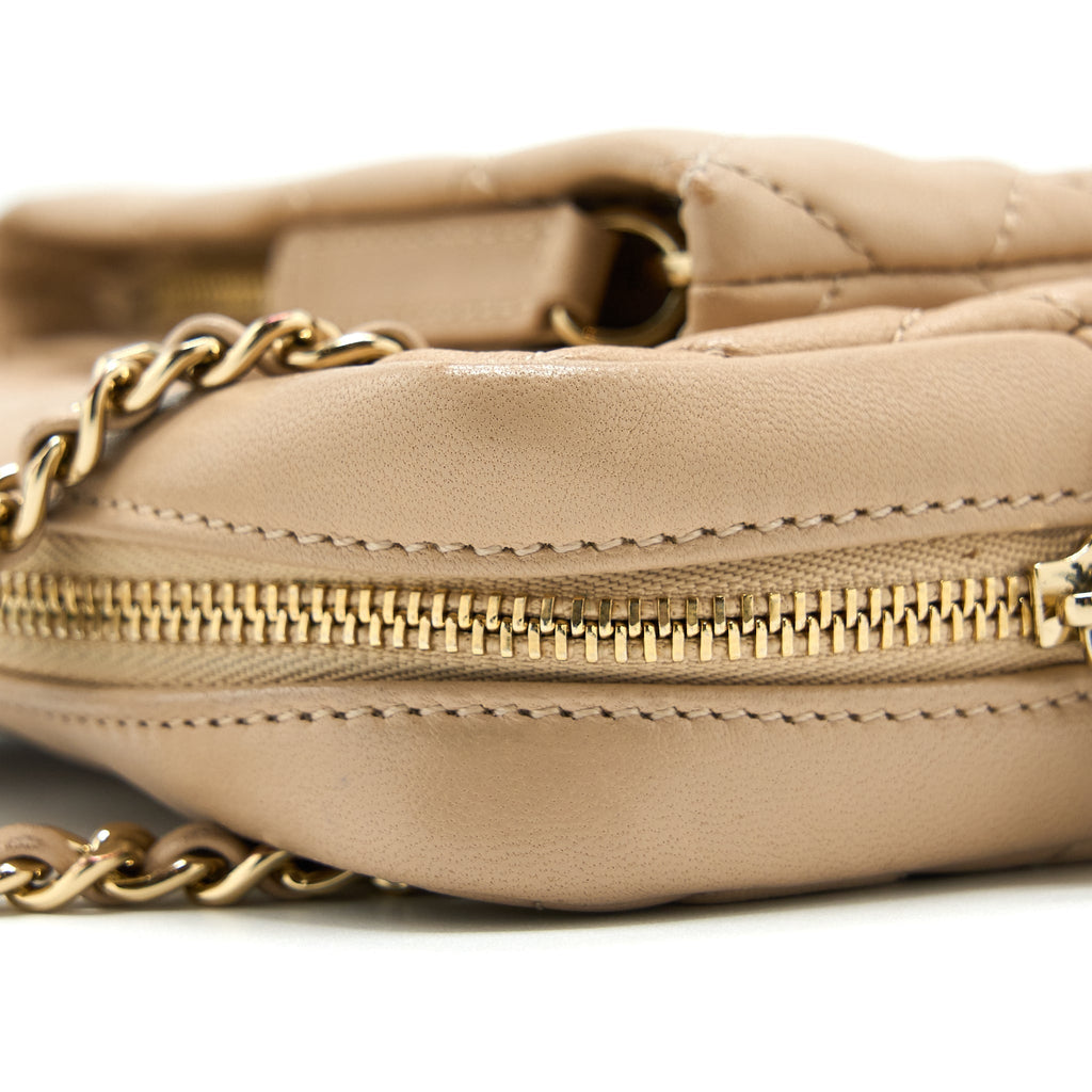 CHANEL SMALL VERTICAL CAMERA BAG WITH CHAIN LAMBSKIN BEIGE LGHW
