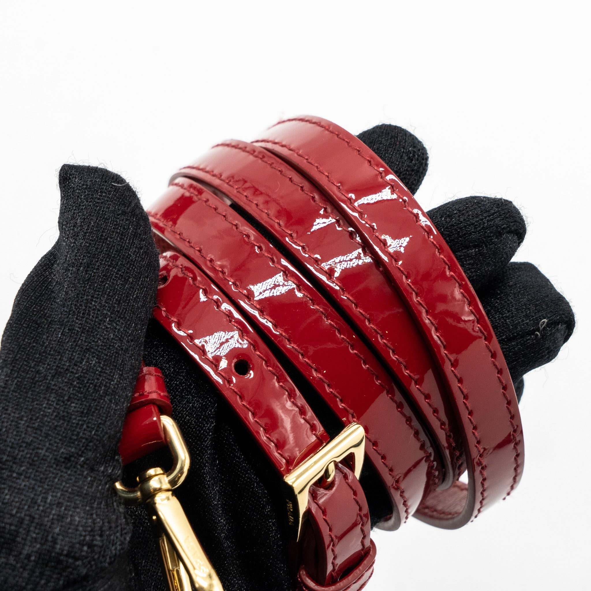 PRADA SMALL GALLERIA BAG PATENT CHERRY GHW