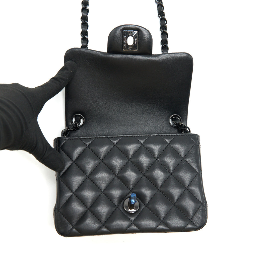 CHANEL MINI SQUARE FLAP BAG LAMBSKIN SO BLACK